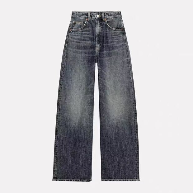Damen High-Waist Denim-Jeans mit weitem Bein und Fünf-Taschen-Design Nord Taschen