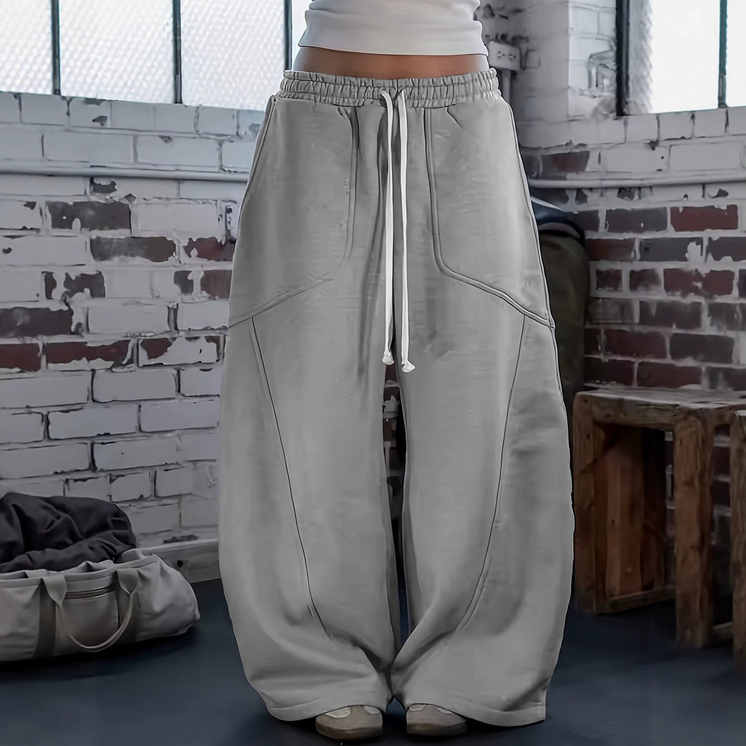Damen Weite Baggy-Sweatpants mit hohem Elastikbund, Kordelzug und Teilungsnähten Nord Taschen