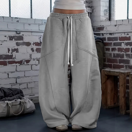 Damen Weite Baggy-Sweatpants mit hohem Elastikbund, Kordelzug und Teilungsnähten Nord Taschen