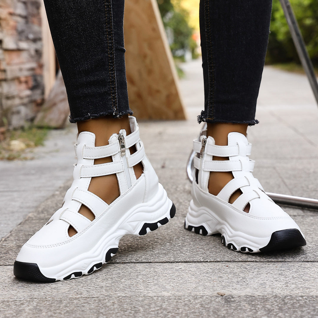 Damen  Keil-Sneaker-Sandalette mit Cut-Out Riemen, seitlichem Reißverschluss und profilierter Plateausohle Nord Taschen
