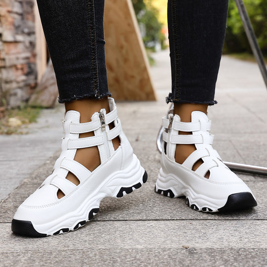 Damen  Keil-Sneaker-Sandalette mit Cut-Out Riemen, seitlichem Reißverschluss und profilierter Plateausohle Nord Taschen