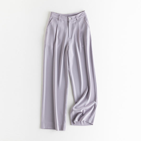 Damen Weite Hochtaillierte Satinhose mit Bundfalten und Eingrifftaschen Nord Taschen