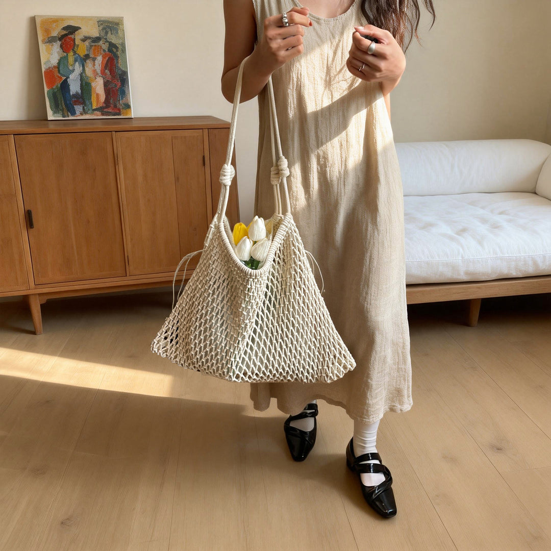 Damen Netz-Strohtasche mit modischem Design und praktischen Trageoptionen Nord Taschen