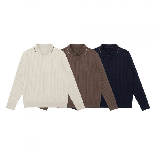 Herren Polokragen-Strickpullover mit Zopfmuster und feiner Knopfleiste Nord Taschen