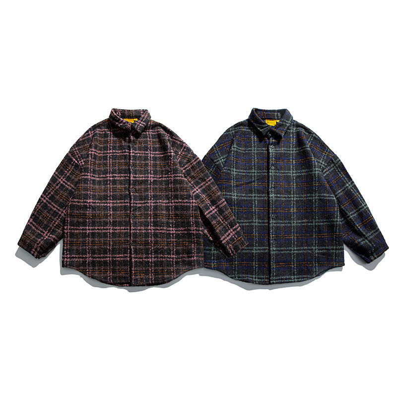Unisex Bouclé-Karo Hemdjacke mit gesteppter Fütterung, abgerundetem Saum und Hemdkragen Nord Taschen