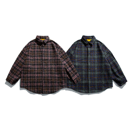 Unisex Bouclé-Karo Hemdjacke mit gesteppter Fütterung, abgerundetem Saum und Hemdkragen Nord Taschen