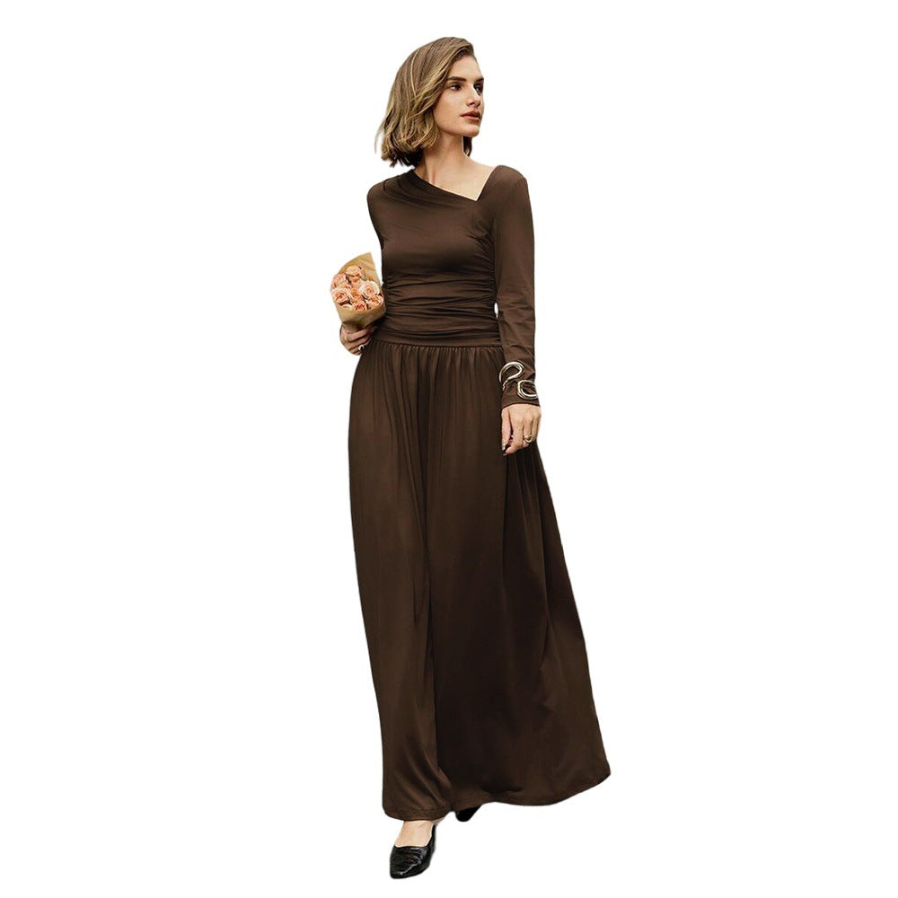 Damen asymmetrisches Maxikleid mit langem Ärmel und geraffter Taillenpartie Nord Taschen