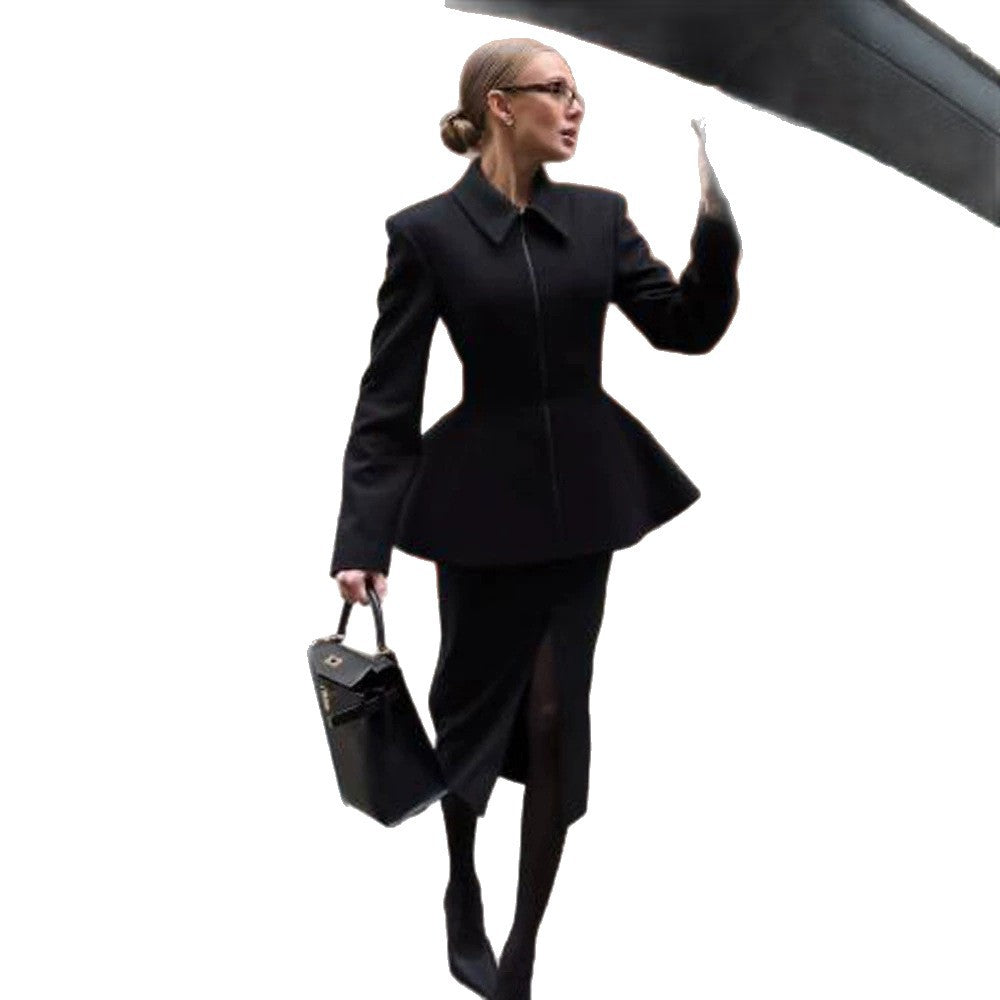 Damen taillierter Zip-Blazer mit Schößchen & strukturierter Schulter Nord Taschen