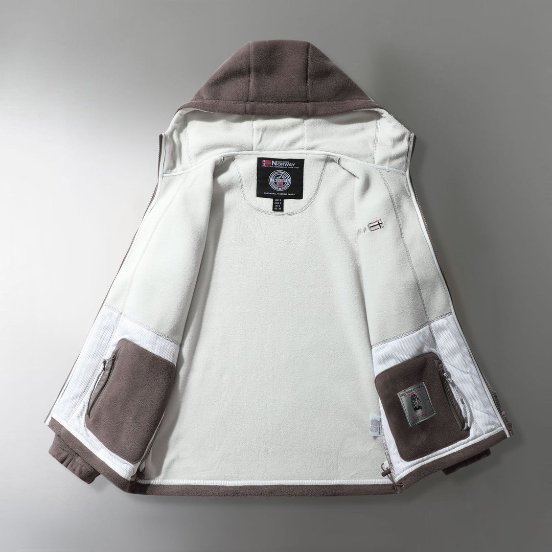 Herren Microfleece-Outdoorjacke mit Kapuze, windabweisender Struktur und Logo-Patch Nord Taschen