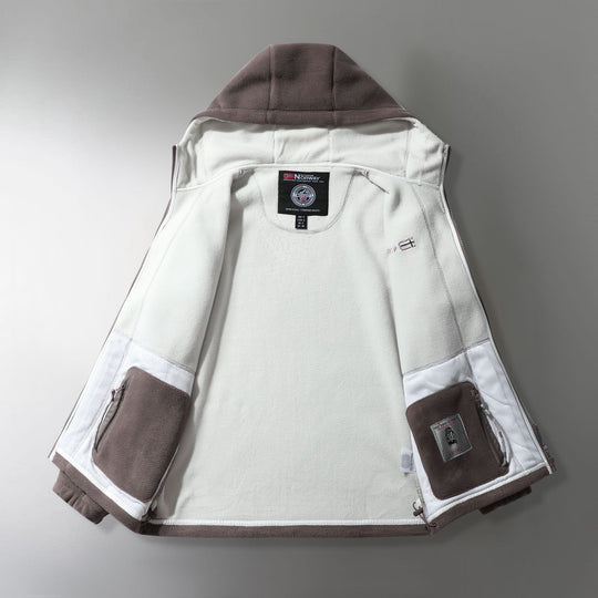Herren Microfleece-Outdoorjacke mit Kapuze, windabweisender Struktur und Logo-Patch Nord Taschen