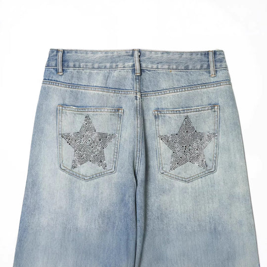 Damen Jeanshose mit weitem Bein und Sternen-Strassbesatz Nord Taschen