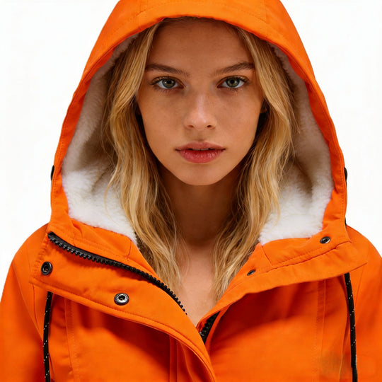 Damen Wasserabweisender Parka mit Teddyfutter, Kapuze und Taillierter Passform Nord Taschen