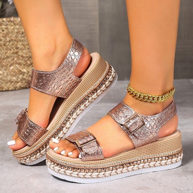 Damen Riemensandalen mit modischer Schmuckverzierung und Plateau-Rand