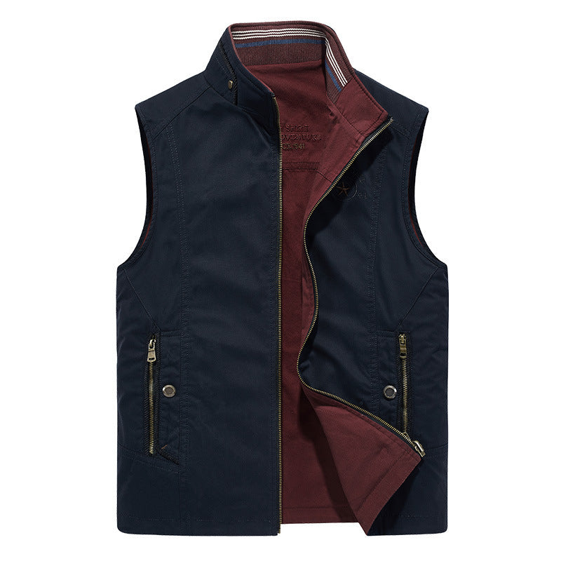 Herren Outdoor-Canvasweste mit verstärkten Taschen, Stehkragen und weichem Baumwollfutter Nord Taschen