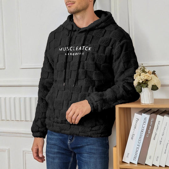 Herren flauschiger Sherpa-Hoodie mit Quadrat-Steppmuster, Kängurutasche und verstellbarer Kapuze Nord Taschen