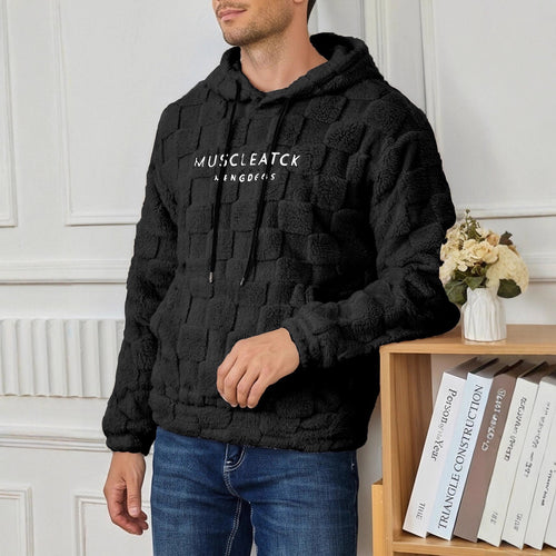 Herren flauschiger Sherpa-Hoodie mit Quadrat-Steppmuster, Kängurutasche und verstellbarer Kapuze Nord Taschen