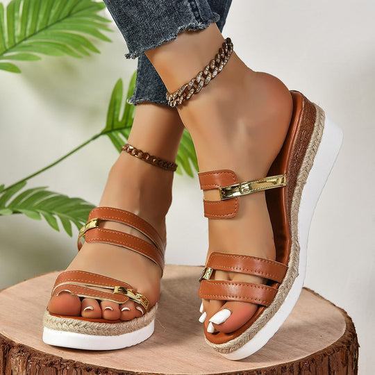 Damen Wedge-Sandalen mit eleganten Riemen und verstellbarem Schnallenverschluss Nord Taschen