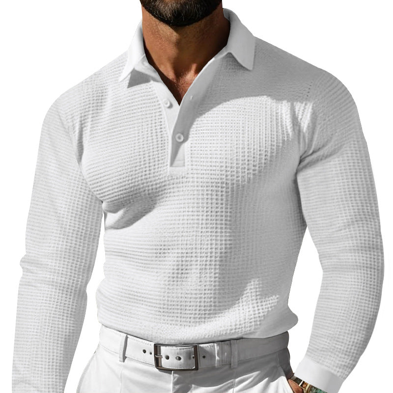 Herren Waffelstruktur-Poloshirt mit Langarm, Slim-Fit und Kentkragen Nord Taschen