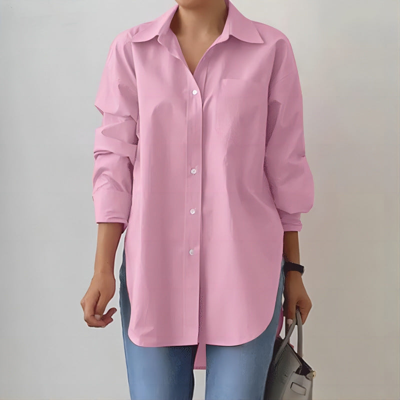 Damen Oversized Hemdbluse mit verlängertem Saum und Seitenschlitzen Nord Taschen