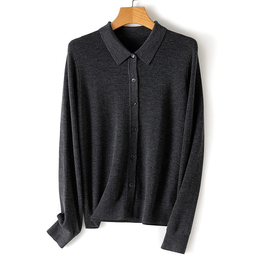Damen Feiner Strickcardigan mit Hemdkragen und durchgehender Knopfleiste Nord Taschen