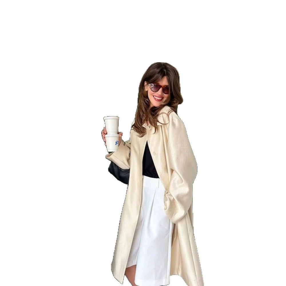 Damen Leichter Satin‑Optik Longcoat mit kastiger Oversize‑Silhouette Nord Taschen