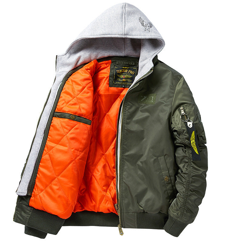 Herren Pilot-Bomberjacke mit abnehmbarem Kapuzen-Doppellayer, wattierter Thermofütterung und Ärmeltasche Nord Taschen