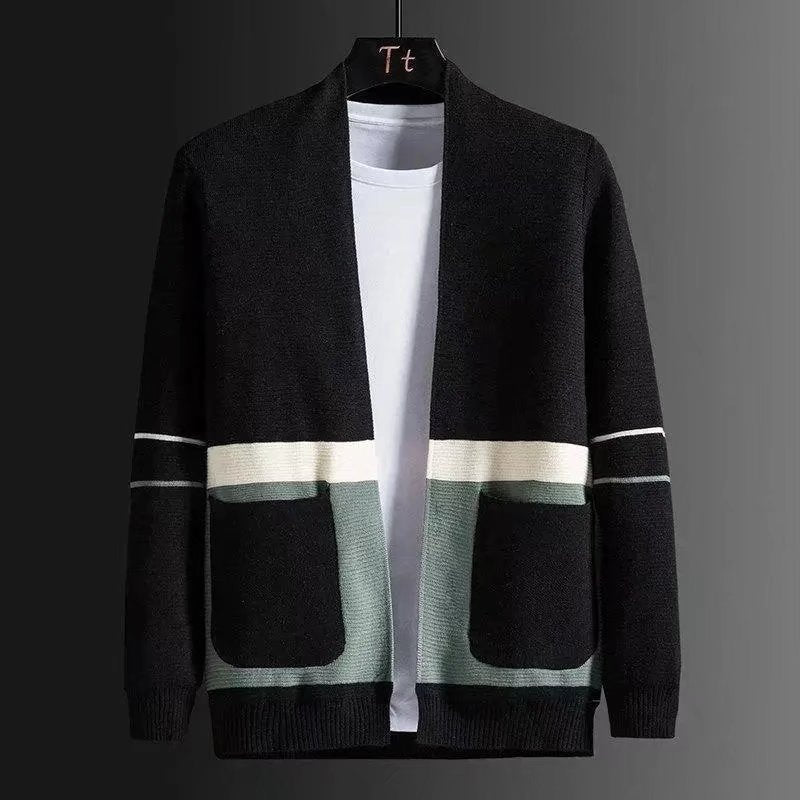 Herren Offene Strickjacke im Colorblock‑Design mit aufgesetzten Taschen und geripptem Saum Nord Taschen