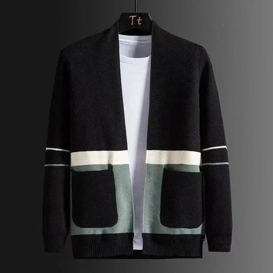 Herren Offene Strickjacke im Colorblock‑Design mit aufgesetzten Taschen und geripptem Saum Nord Taschen
