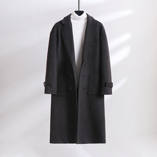 Herren Doppelreihiger Wollmix-Longcoat mit fallendem Revers und Pattentaschen Nord Taschen