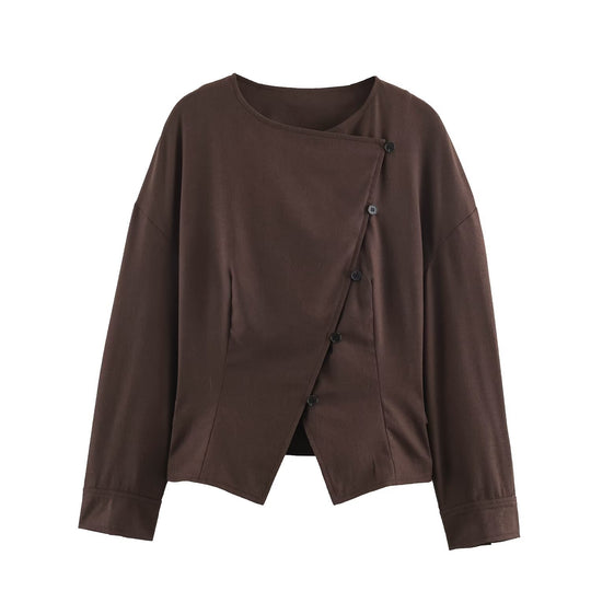 Damen Asymmetrische Wickeljacke mit dekorativer Knopfleiste und überschnittenen Schultern Nord Taschen
