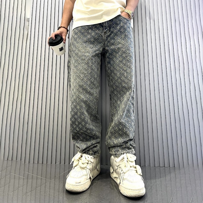 Herren Modische Relaxed Fit Jeans mit floralem Muster Nord Taschen