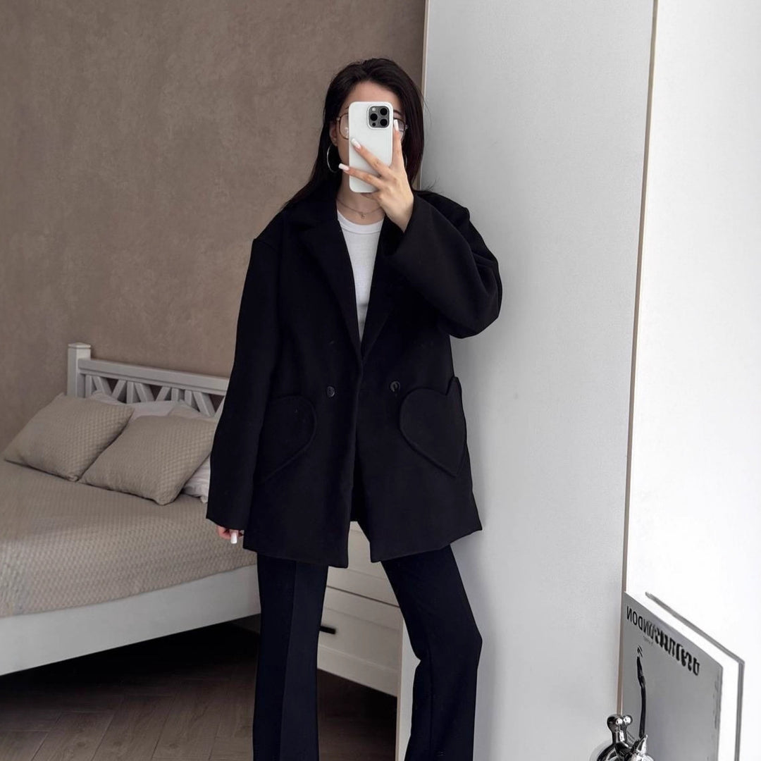 Damen Oversized Blazer-Mantel mit herzförmigen Taschen Nord Taschen
