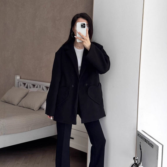 Damen Oversized Blazer-Mantel mit herzförmigen Taschen Nord Taschen