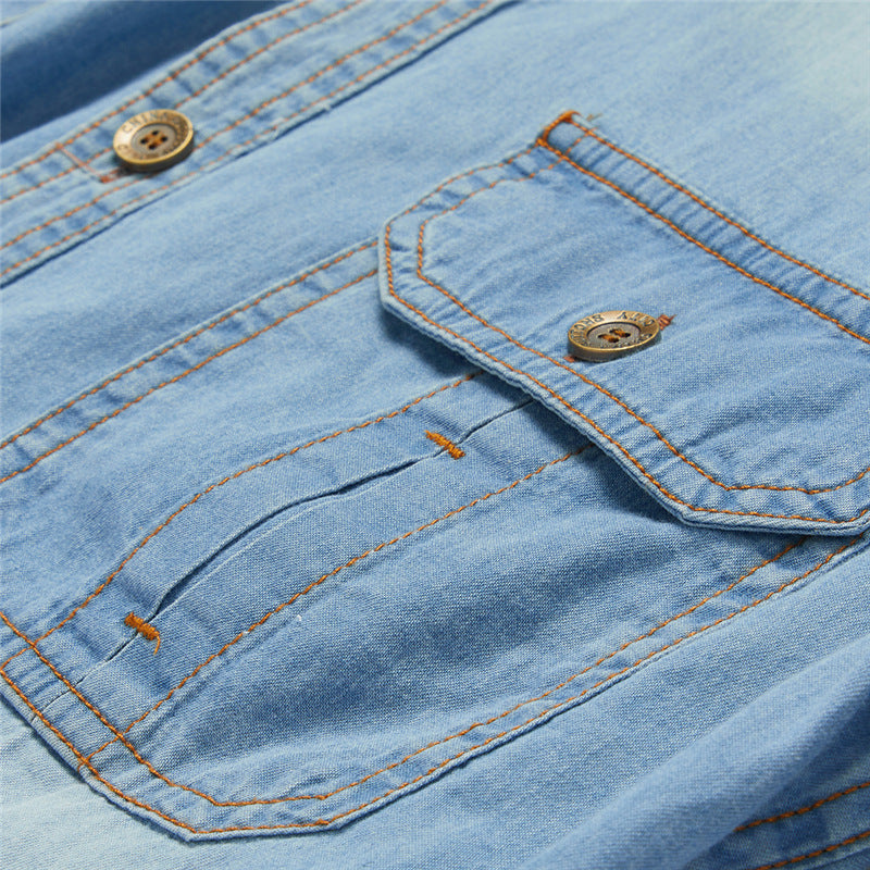 Herren  Jeanshemd mit doppelten Brusttaschen, klassischem Kentkragen und robusten Ziernähten Nord Taschen