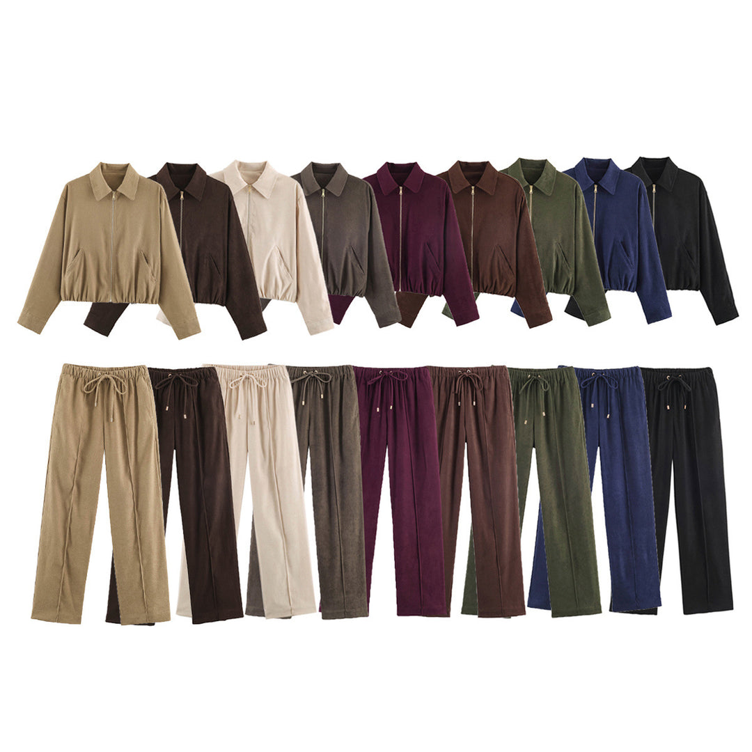 Damen Weite Velours‑Hose mit elastischem Tunnelzugbund und Bügelfalte Nord Taschen