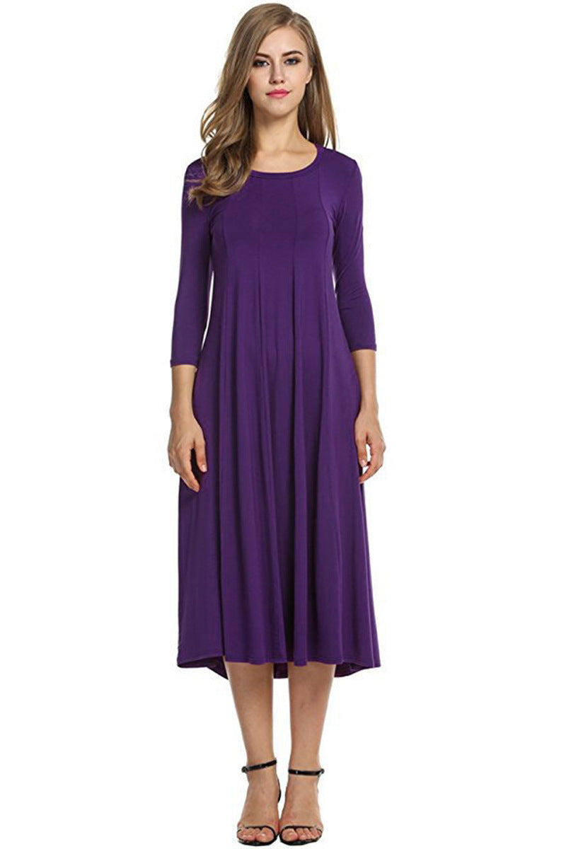 Damen Langes A-Linien Midikleid aus Stretch-Jersey mit Dreiviertelärmeln und Eingrifftaschen Nord Taschen