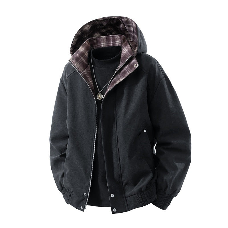 Herren Kapuzenjacke mit Karo-Futter Nord Taschen
