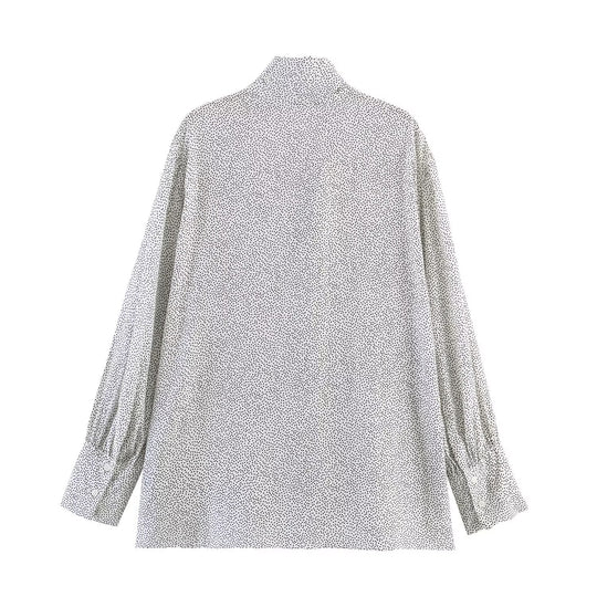 Damen Oversize-Bluse mit Schleifenkragen und Ballonärmeln Nord Taschen