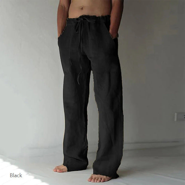 Herren Leinenhose mit weitem Schnitt Kordelzug und Seitentaschen Nord Taschen