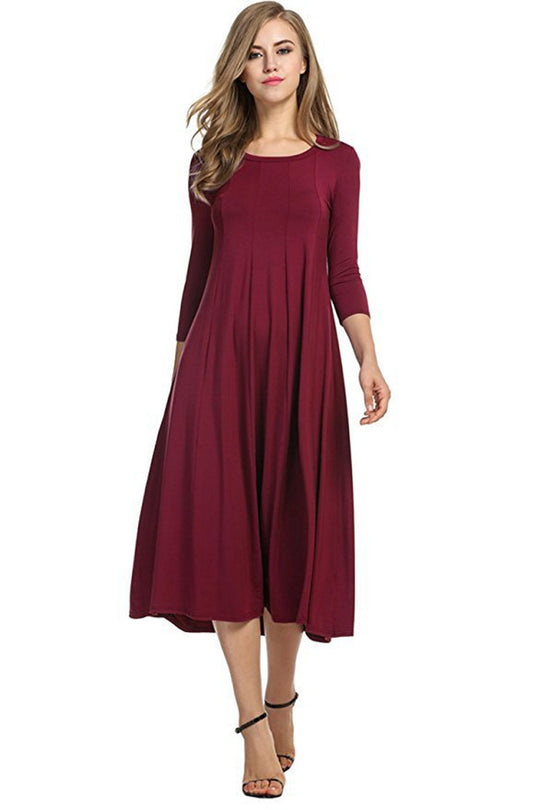 Damen Langes A-Linien Midikleid aus Stretch-Jersey mit Dreiviertelärmeln und Eingrifftaschen Nord Taschen