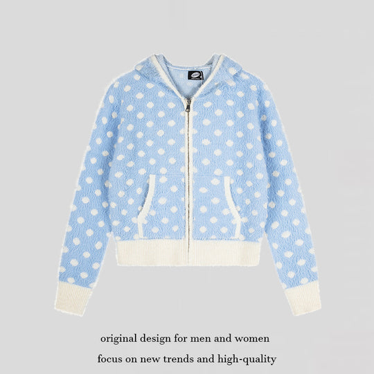 Damen Flauschige Kapuzen‑Zipjacke mit Polka‑Dot‑Jacquard und Eingrifftaschen Nord Taschen