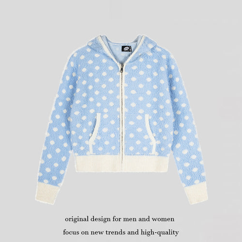 Damen Flauschige Kapuzen‑Zipjacke mit Polka‑Dot‑Jacquard und Eingrifftaschen Nord Taschen