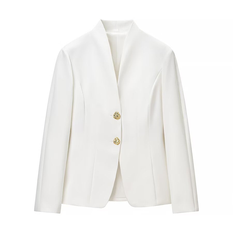 Damen Zweiteiliges Tailored-Blazer- und Highwaist-Hosen-Set mit goldknopf-Detail Nord Taschen