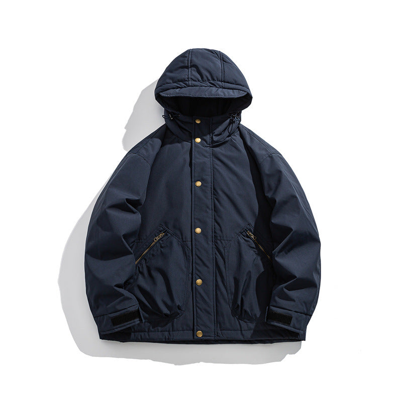 Herren Kurz geschnittener wetterfester Hybrid-Parka mit Kapuze, Druckknopfblende und schrägen Reißverschlusstaschen Nord Taschen