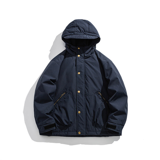 Herren Kurz geschnittener wetterfester Hybrid-Parka mit Kapuze, Druckknopfblende und schrägen Reißverschlusstaschen Nord Taschen