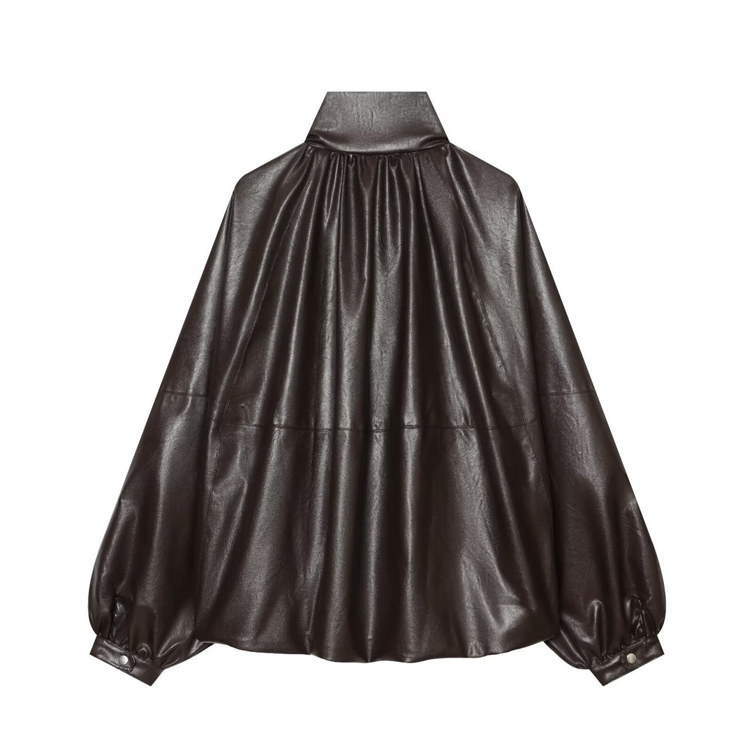 Damen Oversized Kunstleder-Cape mit Stehkragen und Ballonärmeln Nord Taschen