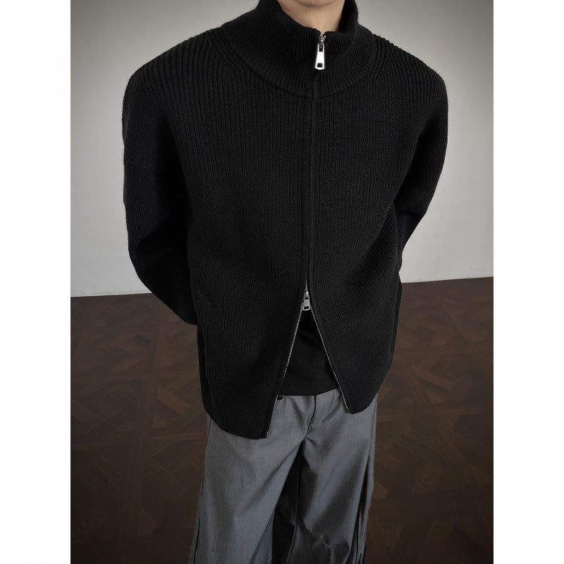 Unisex Grobstrick-Zipjacke mit Stehkragen und Zwei-Wege-Reißverschluss Nord Taschen
