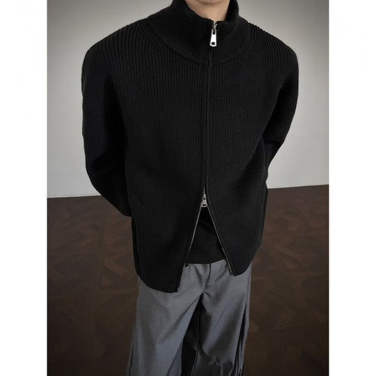 Unisex Grobstrick-Zipjacke mit Stehkragen und Zwei-Wege-Reißverschluss Nord Taschen