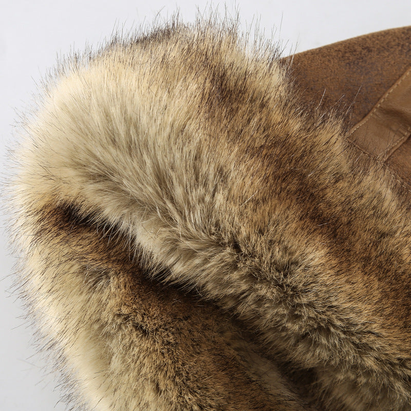 Herren Fliegerjacke aus Vintage-Lederoptik mit Teddyfutter und Kapuze Nord Taschen