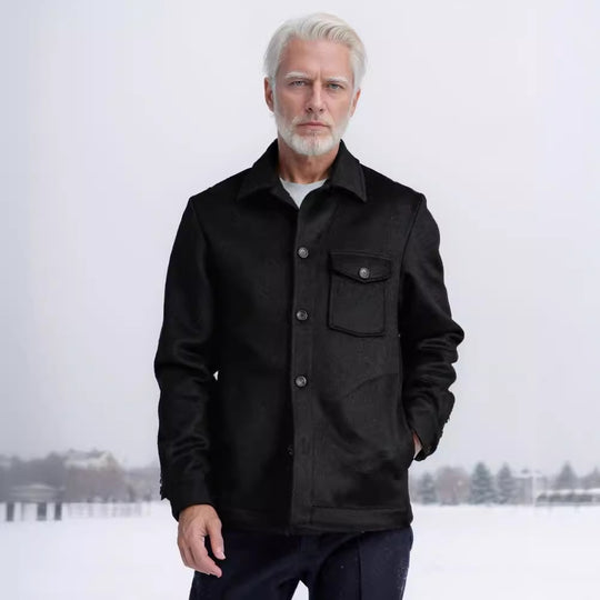 Herren Hemdenjacke aus Wollmix mit aufgesetzter Brusttasche und klassischem Hemdkragen Nord Taschen